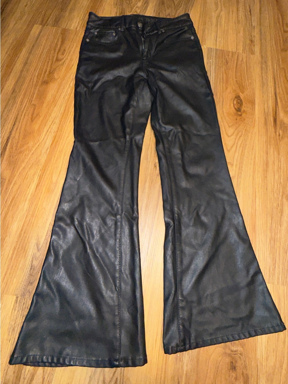 American Eagle Outfitters Black Faux Leather Flare Pants